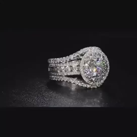 Stackable handmade round cut silver wedding  set