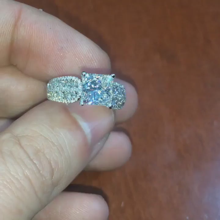 Handcrafted dense princess cut cluster ring artisan made