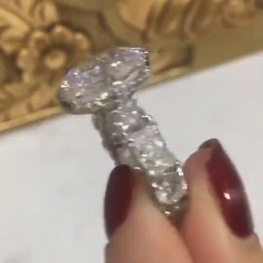 Art Deco Three Sided Cushion Cut Pave Band Sterling Silver Engagement Rings