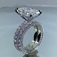 Brilliant Radiant Cut Sterling Silver Wedding Sets