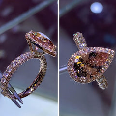 Pink Diamond Pear Cut Rose Gold Halo Engagement Rings