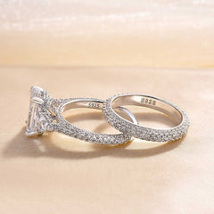Three-Stone Style Radiant Cut Sterling Silver Engagement Rings