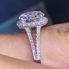 Fork Round Cut Sterling Silver Engagement Rings