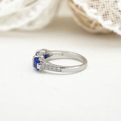 Handmade Blue Baguette Cut Silver Wedding Rings