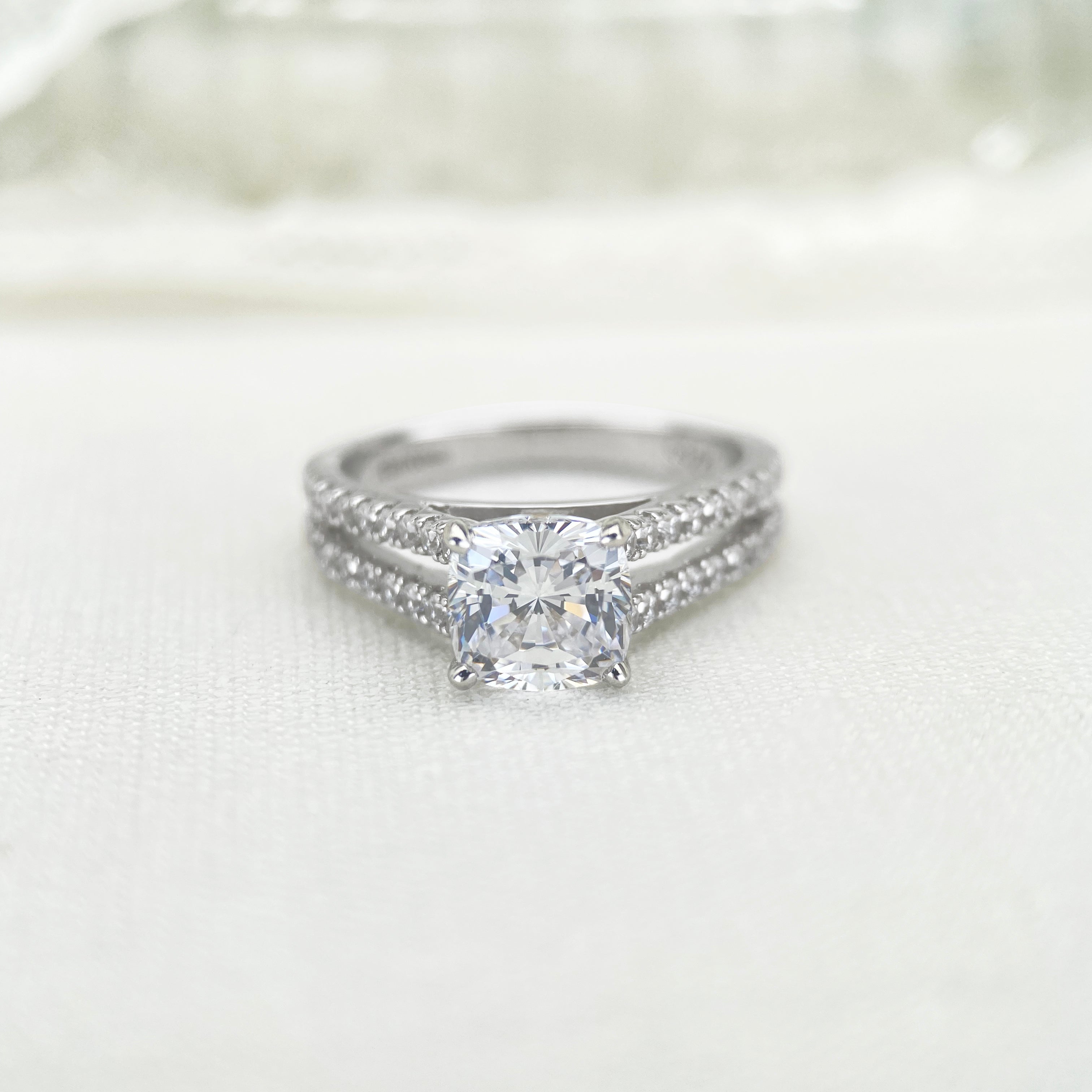 Pavlia Handmade Cushion Cut Double Row Engagement Rings