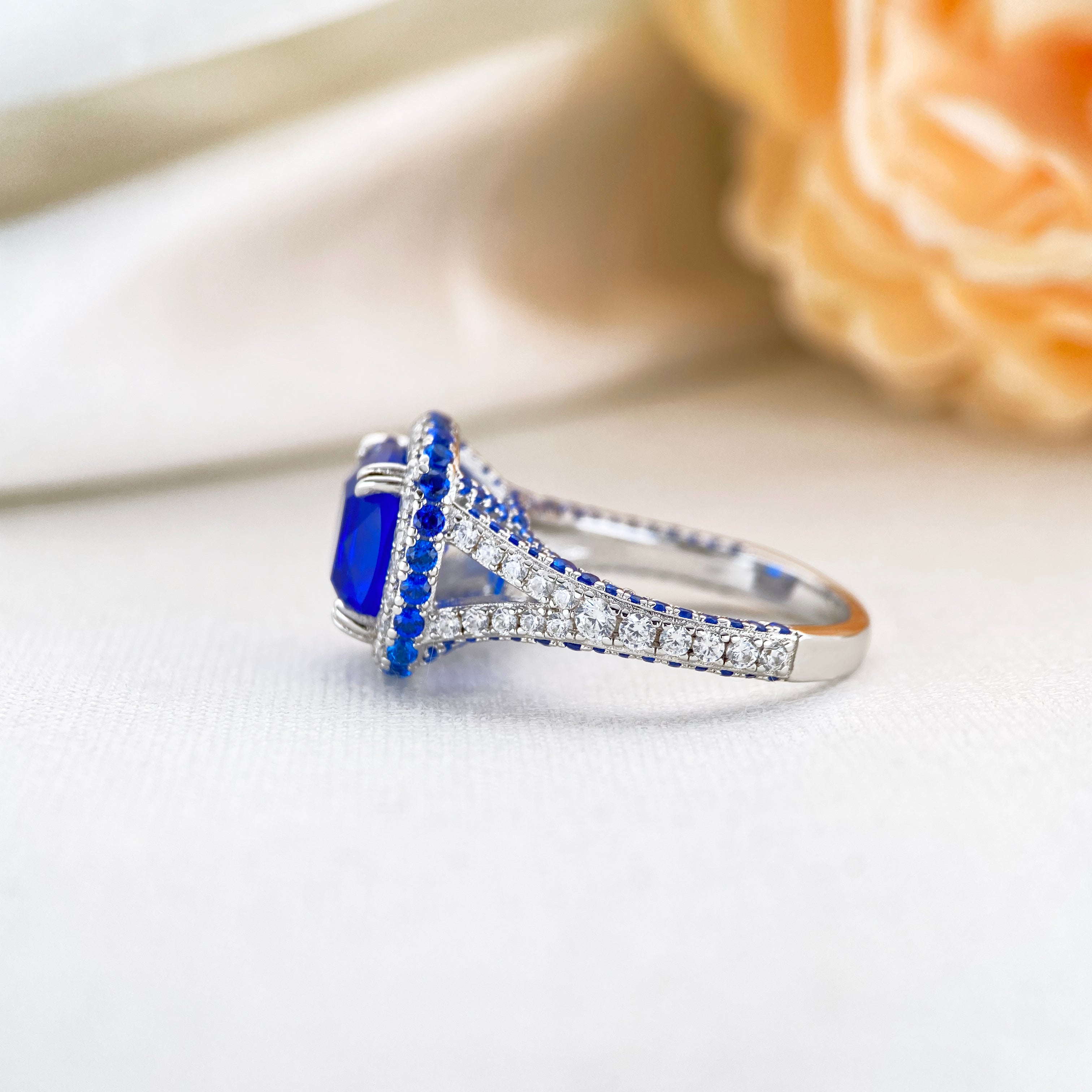 Handmade Exquisite 5 CT Cushion Cut Sapphire Silver Engagement Ring