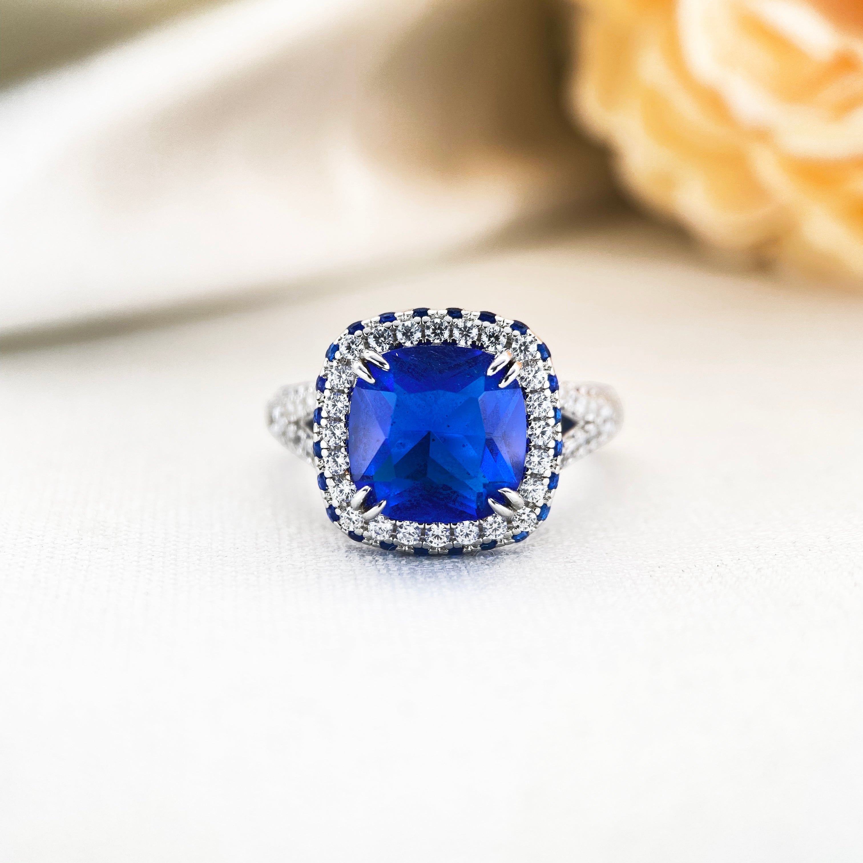 Handmade Exquisite 5 CT Cushion Cut Sapphire Silver Engagement Ring